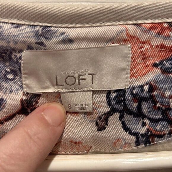 LOFT Floral Print Quilted Moto Jacket sz 8 Long Sleeve Patchwork Lyocell Cottage - Picture 7 of 10